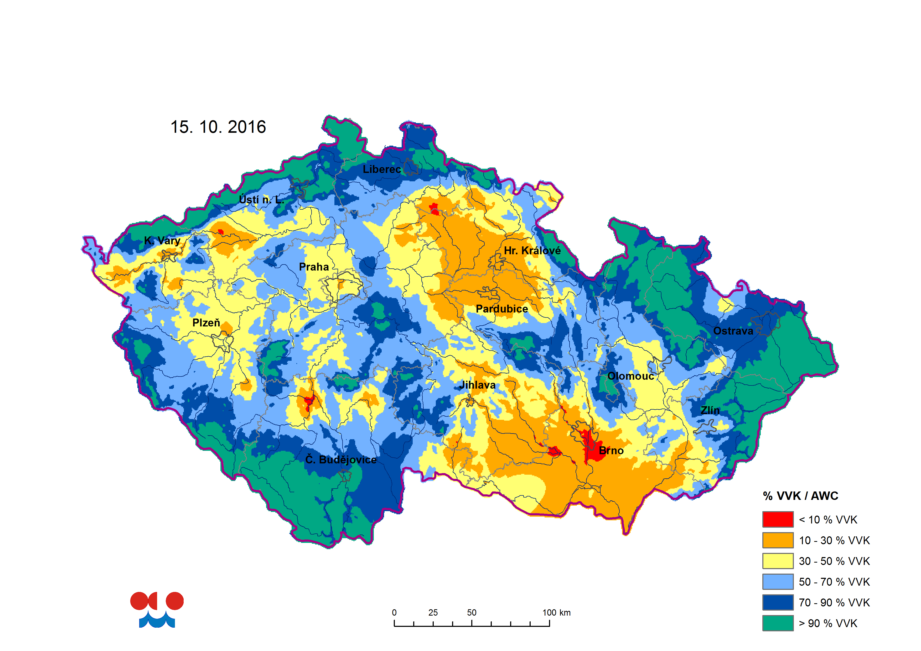 Říjen 2016, nejhorší sucho je v oblasti jižní Moravy, ale ani zbytek území na tom není dobře
