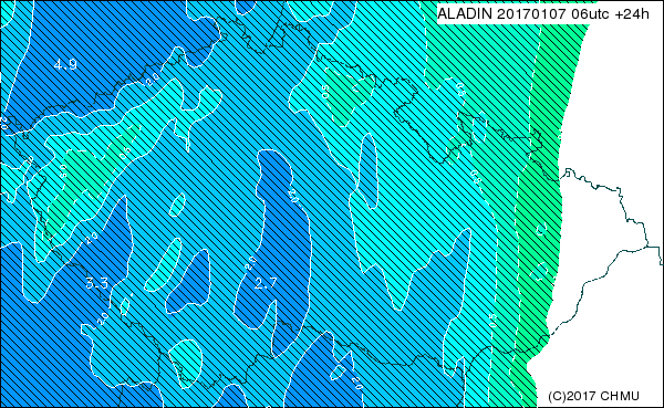  předpověď výskytu sněžení nad naším územím 7.1.2017