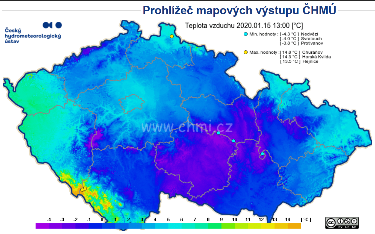 Teplota vzduchu 15. ledna 